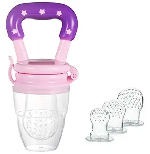 MOMS LOVE Nibbler for Babies | Pacifier for New Born Baby | Silicone Fruit and Juice Feeder with Cover | Kids Nipple Pacifier for Fruit Vegetable for 3-12 Months BPA Free (Pink)