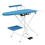 EOLO Table Repassage Professionnelle 2 Moteurs Aspirant et Soufflant Planche Chauffée Régulation Température Jeannette Repassage Panier Linge Support Répose Fer Fermeture Verticale avec Roues AS01 S2