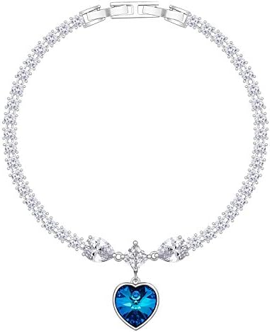 Lydia Queen Women's Jewellery Gifts Crystal Heart Bracelet September Birthstone Sapphire Blue Crystals Clear Rhinestone Matching Heart Crystal Necklace Pendant Dangle Earrings Studs Resizable