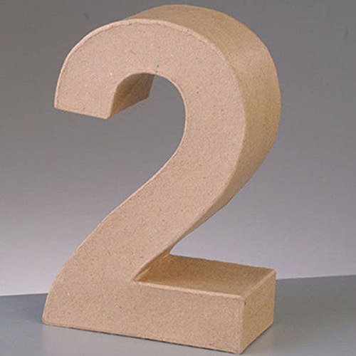 3D Number "2" Paper Mache Signs Buff Papp Art Freestanding 17.5cm x 5.5cm (Number 2)