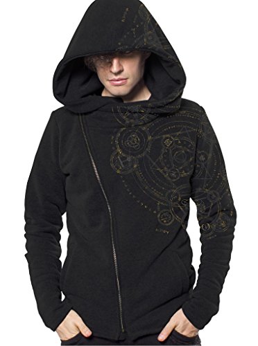 Herren Hoodie mit Magic Circle Geometrischem Urban Style Aufdruck - Schwarz - X-Large - handgefertigt durch Siebdruck auf 100% Baumwolle