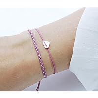 SCHOSCHON Damen Textil Armband Set Fuchsia-Silber, Herz - 925 Silber