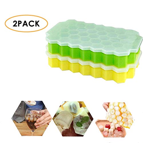Bandejas para cubitos de hielo, 2 unidades de módulos de silicona sin BPA con tapa antiderrames, mejor para congelador, comida para bebé, agua, whisky, cóctel y otras bebidas