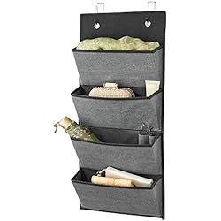 mDesign étagère suspendue en fibre synthétique sans perçage - rangement suspendu avec 4 grandes poches - étagère murale pour chambre d'enfants, chambre à coucher, etc. - gris ardoise/noir