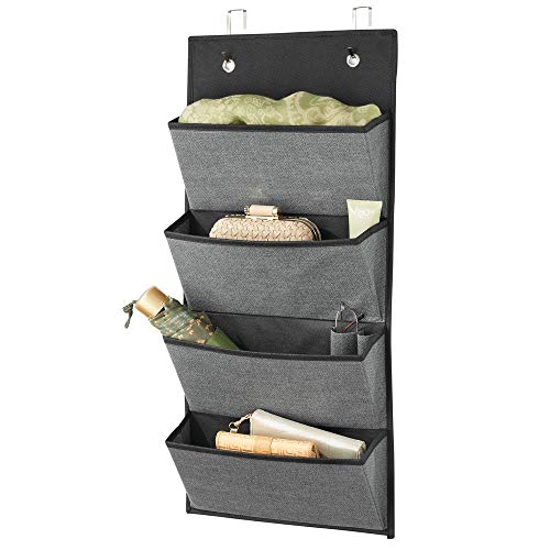 mDesign étagère suspendue en fibre synthétique sans perçage - rangement suspendu avec 4 grandes poches - étagère murale pour chambre d'enfants, chambre à coucher, etc. - gris ardoise/noir