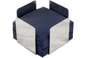 Hostelnovo - Servilletero de Acero Inoxidable Ideal para Servilletas de Cóctel - 11x11x7 cm - Incluye 50 servilletas Negras de micropunto.