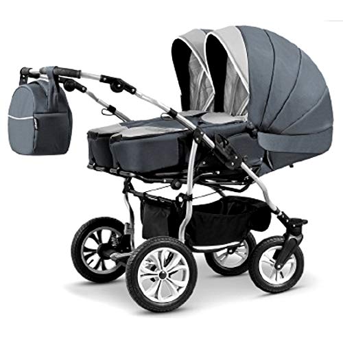 Carro gemelar completo. Capazos+sillas+sillas de coche+accesorios. Gris. Duet Lux BBtwin