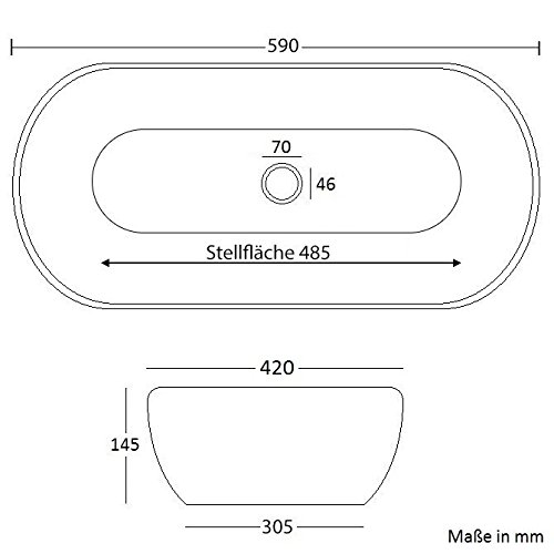 NEG Waschbecken Uno34A (oval) Aufsatz-Waschschale/Waschtisch (weiß) mit hohem Rand und Nano-Beschichtung - 5