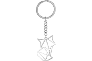 Amaxer Śliczny brelok do kluczy z motywem origami ze stali nierdzewnej geometryczny wydrążony zwierzęcy brelok dla miłośników zwierząt unisex, lis, 0.96 in