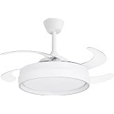 Ceiling Fan with LED Light 40W+40W DC Motor, 5900lm, Ultra Quiet 4 Retractable Blades, Remote Control, 6 Speeds, 1/2/4H Timer