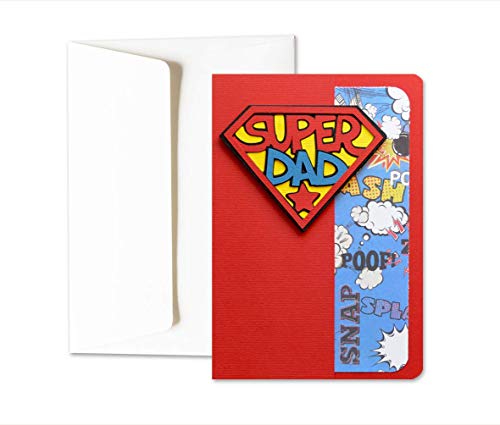 Super Dad - papa - super poderes - Día del Padre - tarjeta de felicitación y sobres (formato 15 x 10,5 cm) - vacío por dentro, ideal para su mensaje personal - totalmente artesanal.