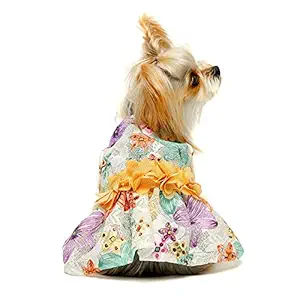 Fitwarm Flower Dog Dress for Pet Clothes Birthday Party Doggie Sundress Puppy Lace Clothes Yellow Large