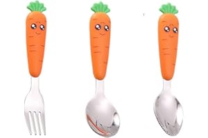 3PCS Baby Besteckset, Witbicg Baby Lernlöffel Kinderbesteck Besteck Baby Löffel Selber Essen, Kinder Löffel Und Gabeln Selbsternährend, Es Wird Für Kinder Nach 18 Monaten Empfohlen