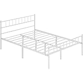 Yaheetech Bed Frame with Headboard for Mattress 140 x 200 cm White | Metal Double Bed with Storage Space Modern Style