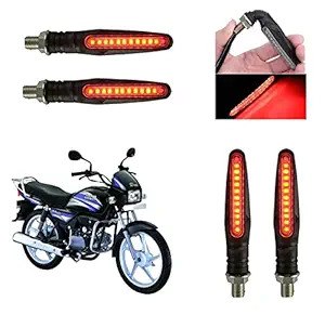 Wangsales KTM Style Sleek Pencil Type Red 9 LED Indicators Turning Signal lamps Blinkers Bulb With 100% Rubber Flexibility Set of 4 (Bike Indicator Lights High Power Motorcycle) for Hero Splendor Plus / Pro