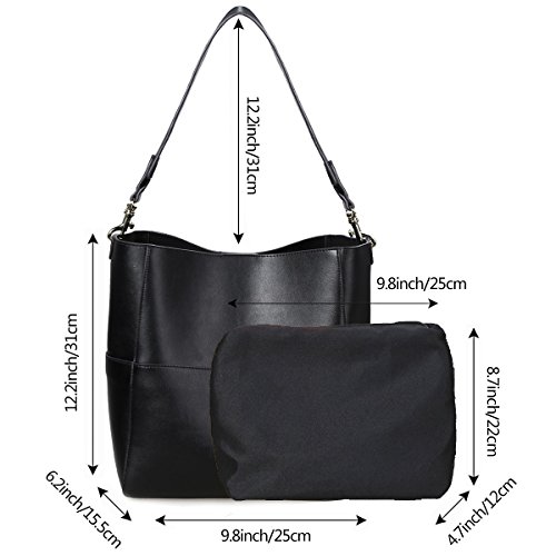 S-ZONE Frauen Farbblockierung Echtes Leder Schulter Beutel Handtaschen  Schwarz 