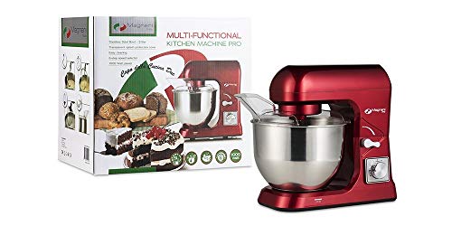 MAGNANI Robot Patissier Rouge, Robot Cuisine Multifonctions, Batteur Electrique Cuisine, Petrisseur de Pate, Bol Acier Inoxydable 5L, Malaxeur Melangeur 6 Vitesses