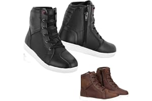 VASTER MOTO Bottes de moto pour homme - Chaussures de protection en cuir respirantes renforcées avec cheville et semelle antidérapante - Bottes de tourisme avec lacets approuvées CE