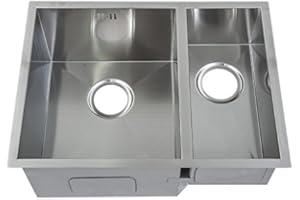 GRAND TAPS 585 X 440 mm Square Undermount 1.5 Bowl Handmade Satin Stainless Steel Kitchen Sink with Wastes (DS009L)