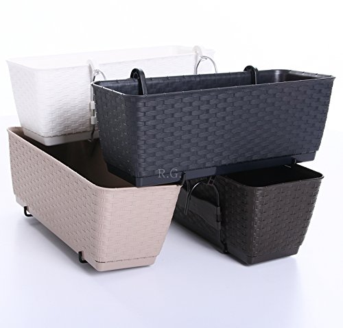 Blumenkasten Balkonkasten Blumentopf Rattan Optik Ratolla mit Halterungen Untersetzer 2 Größen 4 Farben (500 Anthrazit) - 2