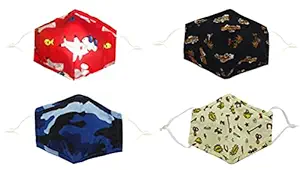 LivIndia Kids Mask Cotton Mask Adjustable | Kids Mask for Boys Kids Mask Reusable Washable Adjustable | Mask for Kids Girls Kids Mask | Mask for Kids, Boys, Girls, Children (Pack of 4 for 2-8 Years)