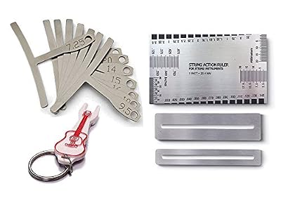 Yookay luthier outils Ensemble Comprend Cordes Action Gauge Règle, Understring Calibre à rayon, touche en Fret Protector gardes, pont Extracteur de goujons pour guitare basse Configuration