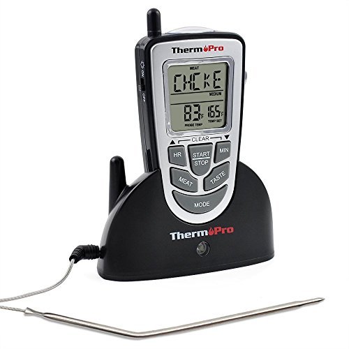 ThermoPro TP09 Wireless Grillthermometer Bratenthermometer Funk mit Eingebautem Timer für BBQ Smoker Ofen
