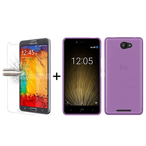 TBOC Pack  Funda de Gel TPU Morada   Protector Pantalla Vidrio Templado para bq Aquaris U - bq Aquaris U Lite  5 0 Pulgadas   Funda de Silicona Ultrafina y Flexible  Protector de pantalla Resistente a Golpes  Ca  das y Ara  azos 
