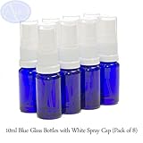 10ml BLUE Glass Bottles with WHITE Sprays - PACK of 8