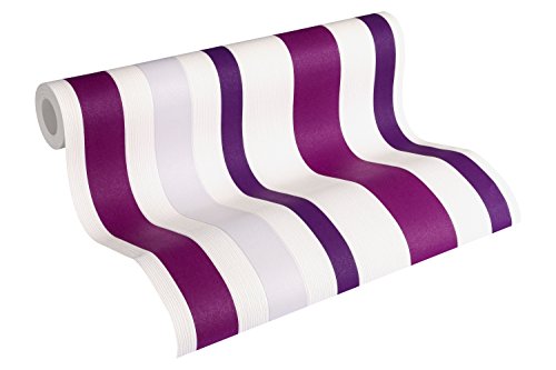 Schöner Wohnen Vliestapete Tapete Blockstreifentapete 10,05 m x 0,53 m lila weiß Made in Germany 227928 2279-28