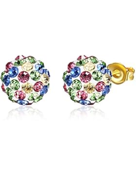 Styleziel Ohrring Ohrstecker Ball Stud mit kleinen Kristallen besetzt Bunt Sommer Gold pl. 9 mm 2249