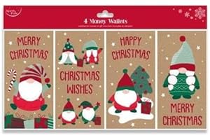 Eurowrap North Pole Christmas Xmas Money Cash Gift Wallets & Envelopes, Kraft Gnomes Gonks - Pack of 4 (X31837MWC)