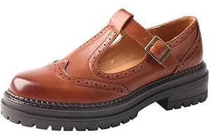 TMA EYES Femmes en Cuir PU Oxford Mary Janes Chaussures Plates Semelle épaisse Talon Bas Plate - Forme Couture Vintage Classique Bout Rond