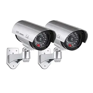 CARTSHOPPER 2pcs Dummy Security Camera Realistic Bullet CCD Design with Blinking LED Light