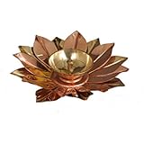 Nutristar Brass and Copper Leaf Lotus Diya for Puja (Golden, 4 Inch)