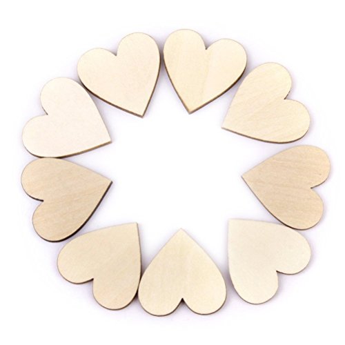LEORX Holz-Scheiben Scheiben mit Herzform für DIY Handwerk Verschönerungen, 40mm, Packung zu 50 (Holz Farbe) - 2