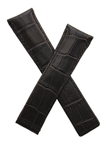 Watchstrapworld 22 mm dark brown crocodile-style genuine leather strap with brown stitching to fit TAG Heuer Monaco & Targa Florio models listed