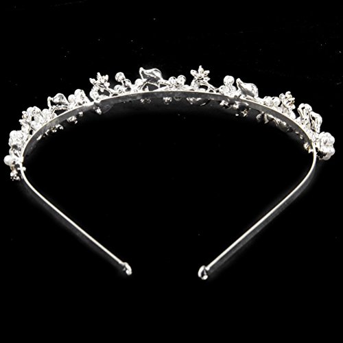 Tinksky Hochzeit Braut Strass Haarreifen mit Pearl verziert Tiara Haar Haarspangen Silber Haar Schleife - 6