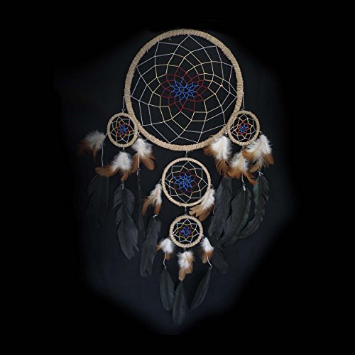 Traumfänger 35 x 60 cm Dreamcatcher Indianer, mit farbigem Netz und verschiedenfarbigen Federn