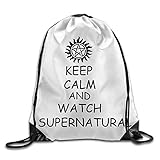 AOOPK Unisex Gym Bag Keep Calm and Watch Supernatural Nylon Drawstring Canvas Bag for Adult