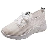 Schließmethode: Schnüren WQIANGHZI Damen Sneaker Weiss, Atmungsaktiv Sportschuhe Fitnessschuhe,Frauen Lace Up Mesh Laufschuhe Casual Rutschfeste Running Fitness Textil Schuhe (37 EU, Beige)
