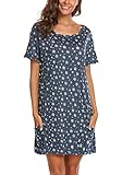  ADOME Baumwolle Nachthemd Damen Nachtkleid Kurzarm O-Ausschnitt Knielang Kleid Sexy Schlafshirt Nachtkleid S-XXL