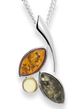 InCollections Damen-Halskette 925 Sterling Silber 3 Bernsteine mehrfarbig 42 cm
