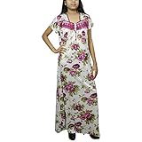 Indiatrendzs Women Winter Nightgown Floral Printed Beige Purple Nighty L
