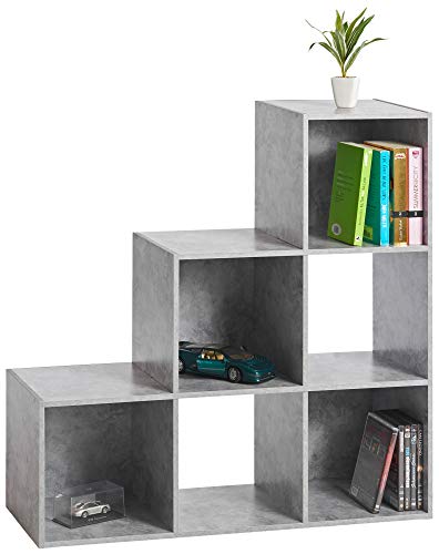 ts-ideen Petite Étagère Hauteur Casiers MDF Effet Béton Industriel Moderne DVD Ustensiles Rangement 90 x 90 cm