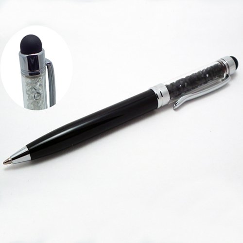 Xtra-Funky Exklusiv qualitativ hochwertiger Mini universaler kapazitiver Stylus Stift mit Weichgummispitze & Kugelschreiber Kombination mit buntem Kristall Schaft ideal für alle Arten von Touchscreen Geräten / iPad 1 2 3 Mini / iPhone 3 4 5 / Samsung / Nokia / BlackBerry / Kobo / Tablets und viele mehr - Schwarz