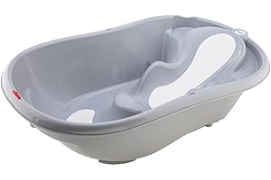 BABYWALZ baby-walz Deluxe Grey Bathtub - Ergonomically Shaped - Non-Slip Seat - with Temperature and Water Level Indicator - Suitable from Birth - Made in Italy