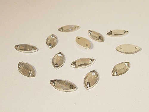 30 Strass Aufnähsteine, Navetten, silber, P23/1