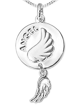 CLEVER SCHMUCK-SET Silberner 2-teiliger Anhänger als Medaille Ø 14 mm mit erhabenen Flügel und kleinen Engelsflügel...