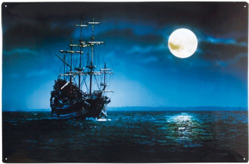 Magnettafel Piratenschiff – Fantastische Design Metall Magnetpinnwand 60×40 cm – Memoboard Pinnwand mit Motiv: Karibik Seeräuber Schiff – inkl. 8 Magnete für Magnetwand: Pirat Flagge Karte Schatzkiste Weinfass Kanone Totenköpfe – Original GUMA Magneticum® - 3